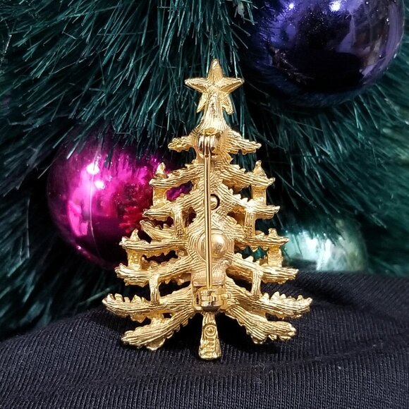 Vintage Signed ART Gold Rhinestone Christmas Tree Brooch Star - Arthur Pepper - Picture 2 of 4